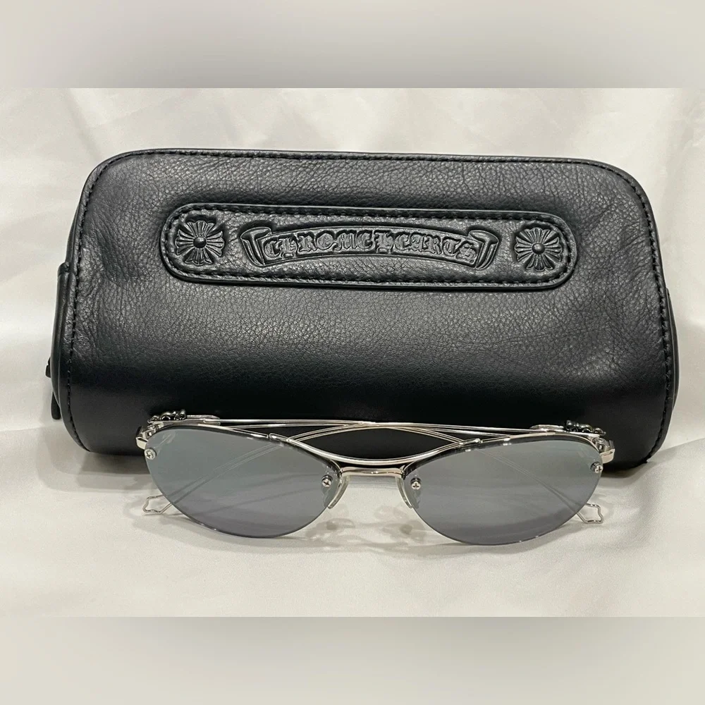 CHROME HEARTS Vintage NWOT Sterling Silver Blue Wire Frame Metal Logo Sunglasses - Picture 10 of 13